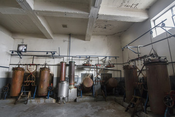 Old distillation tanks for aguardiente 