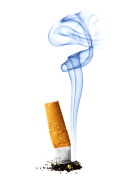 Cigarette stub with smoke
