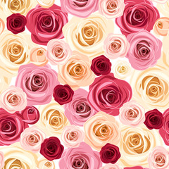 Seamless pattern with colorful roses. Vector illustration.