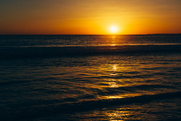 Sunset over the Pacific Ocean, in Santa Monica, California.