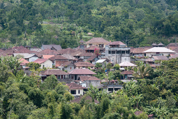 Fototapeta na wymiar Roofs of houses on the hill. The island of Bali, Indonesia