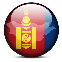 Obraz premium Map on flag button of Mongolia