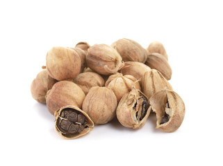 Cardamom seeds on white background
