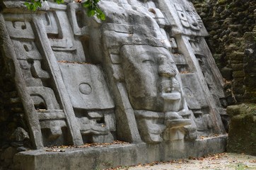 Ancient Mayan Ruins at the Mask Temple in Lamanai, Belize