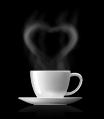 heart shape with hot smoke over hot cup