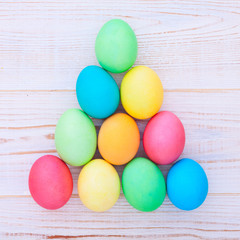 Easter eggs on wooden background
