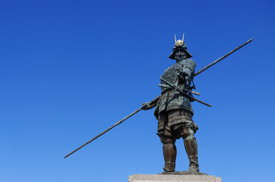 Bronze statue of samurai