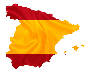 Obraz premium Spain - Waving national flag on map contour with silk texture