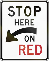 United States traffic sign: Stop here on red sign, Pennsylvania