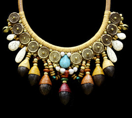 wood stone necklace on black - 79425485