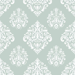 Damask Seamless  Pattern. Orient Background with Blue and White
