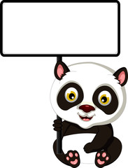panda cartoon posing with blank sign