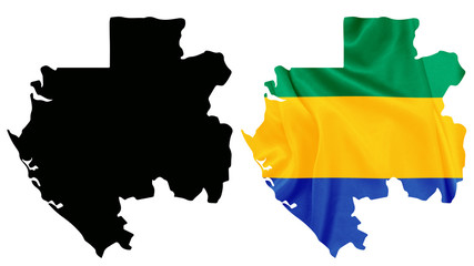 Gabon - Waving national flag on map contour with silk texture