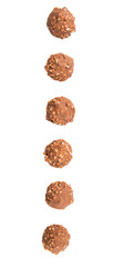 Chocolate balls with nuts over white background