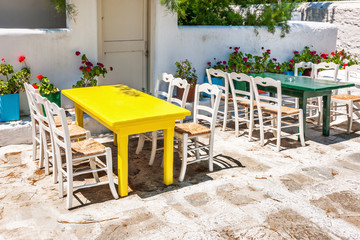 Typical tavern terrace in Mykonos