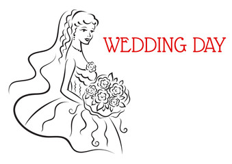 Silhouette of pretty bride with flowers