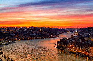 Naklejka premium Old city of Porto at sunset, Portugal