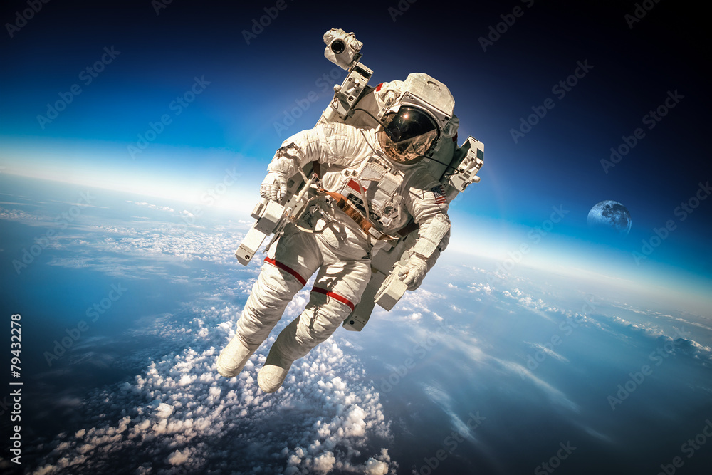 Sticker astronaut in outer space