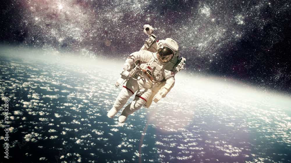 Sticker astronaut in outer space