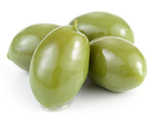 Green olives isolated on white
