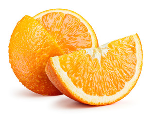Fresh orange fruit with slice isolated on white