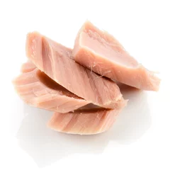 Rolgordijnen Tuna. Canned fish isolated on white © Tim UR