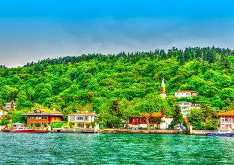 old houses across Bosphorus channel at Istanbul Turkey. HDR