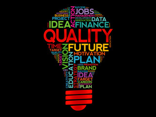 QUALITY bulb word cloud, business concept