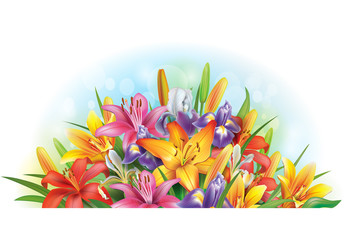 Arrangement of lilies and irises