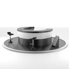 black round booth in a trade show. 3d render