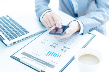 business, technology and internet concept - close up of man hand