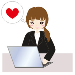 パソコンの前の女性