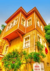 wooden houses across Sogukcesme street Istanbul in Turkey. HDR
