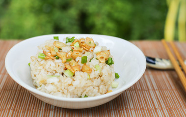 A bowl of garlic fried rice