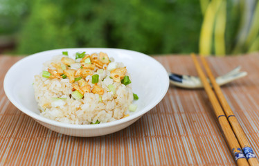 A bowl of garlic fried rice