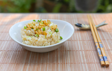 A bowl of garlic fried rice