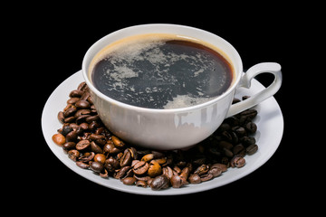 cup of coffee over black background