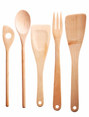 Set of wooden spoon, isolated on white background.