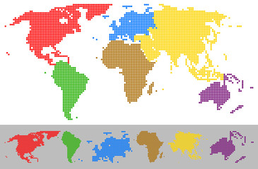 World map dotted colorful continents