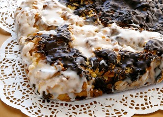 tasty cake with chocolate and icing