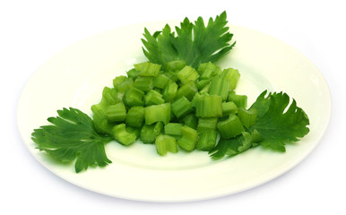 Green celery on a plate