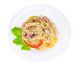 Tasty italian pasta with seafood.