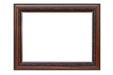 Wooden picture frame isolated on white.