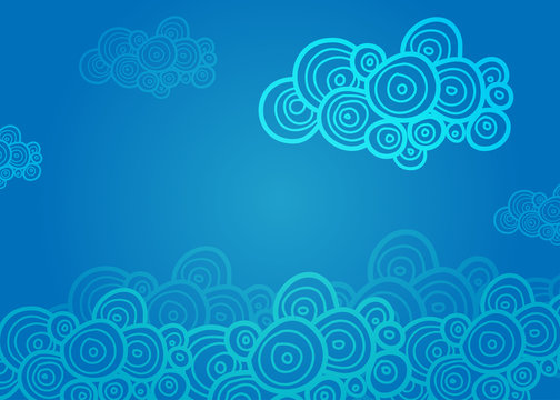 Stylized spiral clouds on the blue background