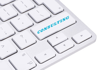 Blue consulting keyboard button on white background