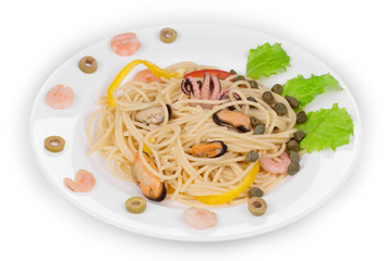 Tasty italian pasta with seafood.