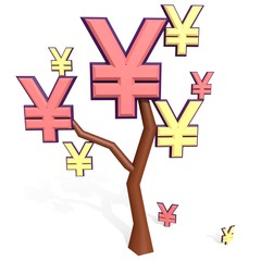 Obraz premium yen and yuan sign on a tree