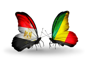 Two butterflies with flags Egypt and Kongo