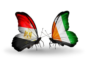 Two butterflies with flags  Egypt and Cote Divoire
