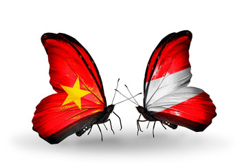 Two butterflies with flags Vietnam and Austria
